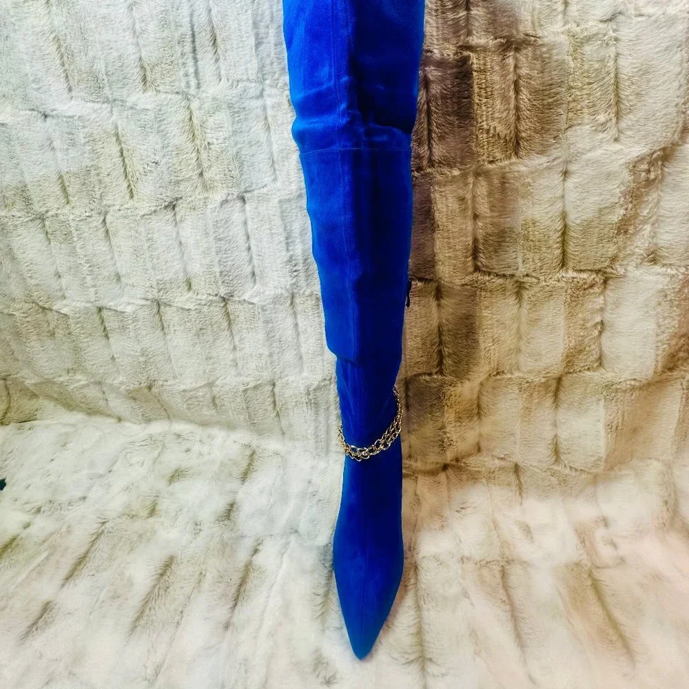 Mata Bright Blue Faux Suede Wide Top 4